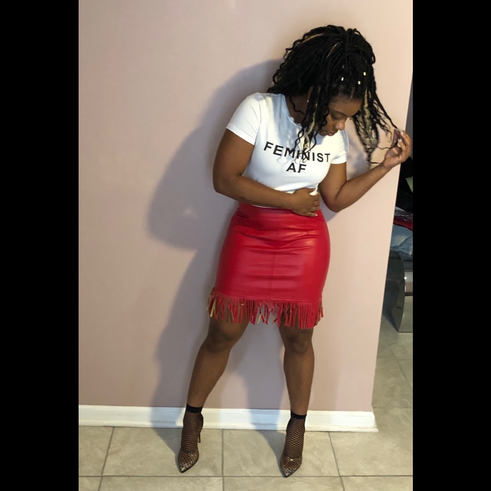 Red Leather fringe skirt